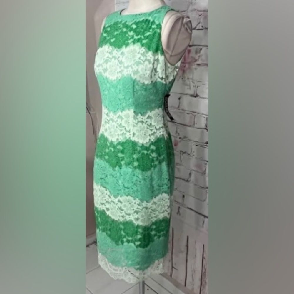 New York & company sleeveless green lace color block sheath dress - Picture 6 of 10